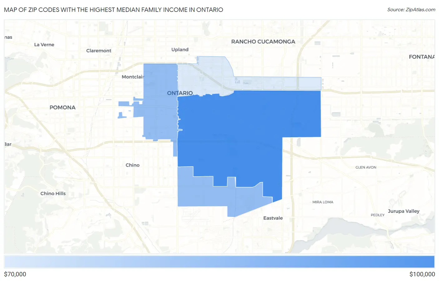 Zip Codes with the Highest Median Family Income in Ontario Map