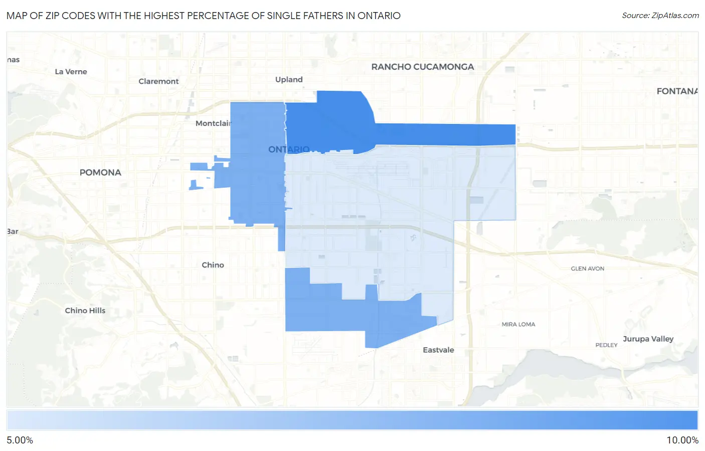 Zip Codes with the Highest Percentage of Single Fathers in Ontario Map