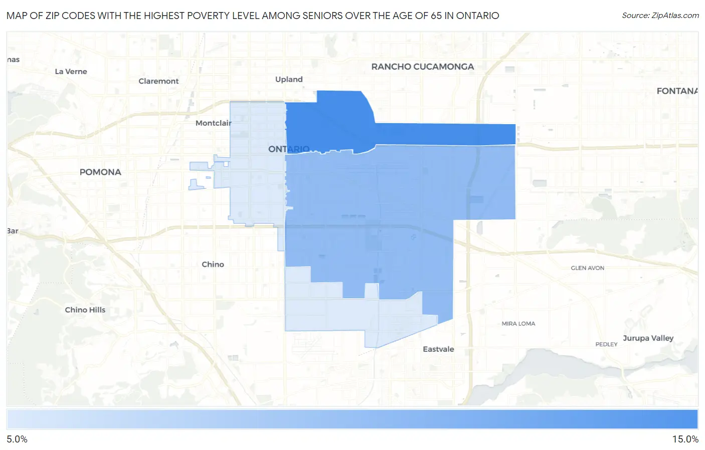 Zip Codes with the Highest Poverty Level Among Seniors Over the Age of 65 in Ontario Map