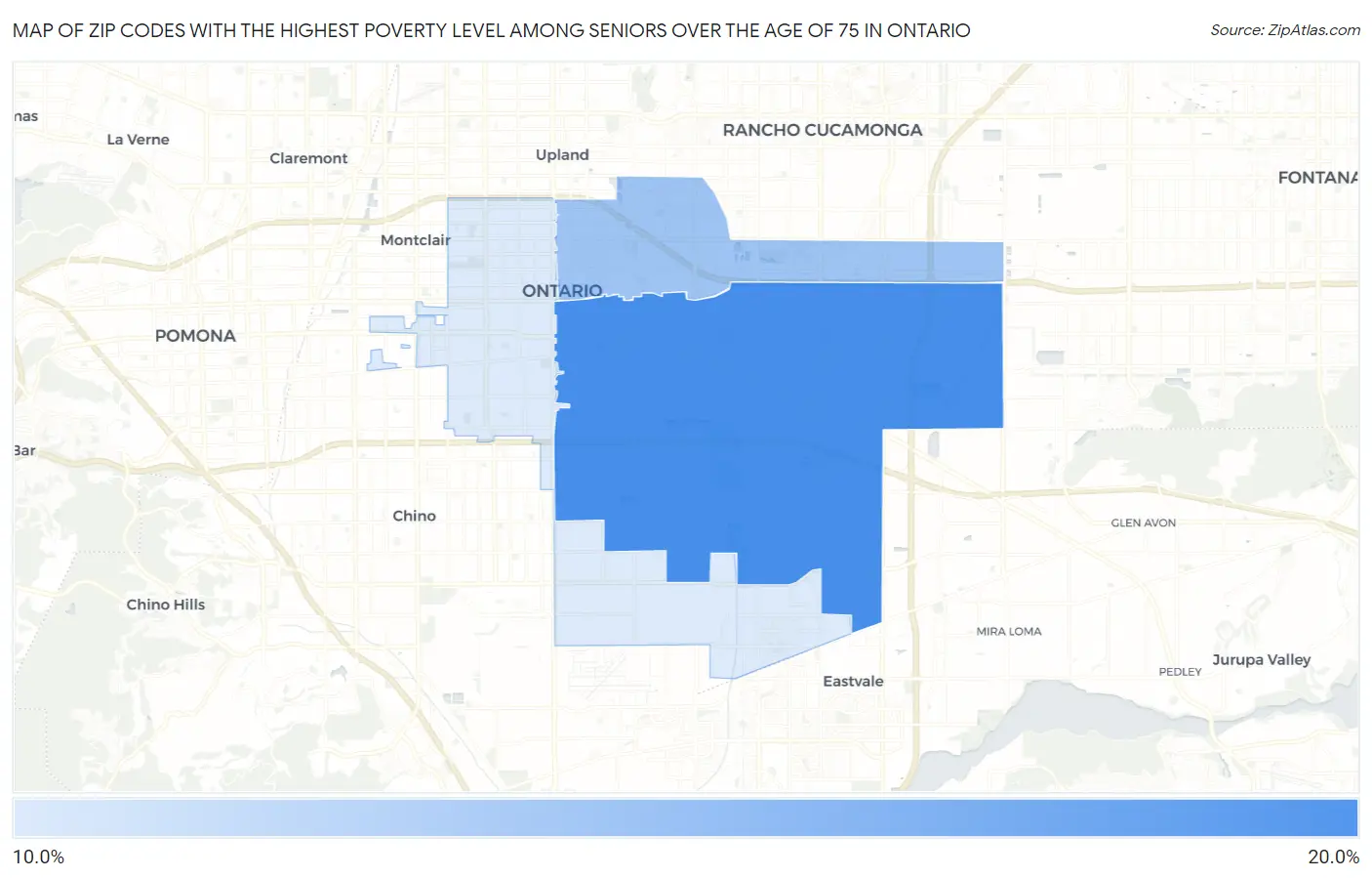 Zip Codes with the Highest Poverty Level Among Seniors Over the Age of 75 in Ontario Map