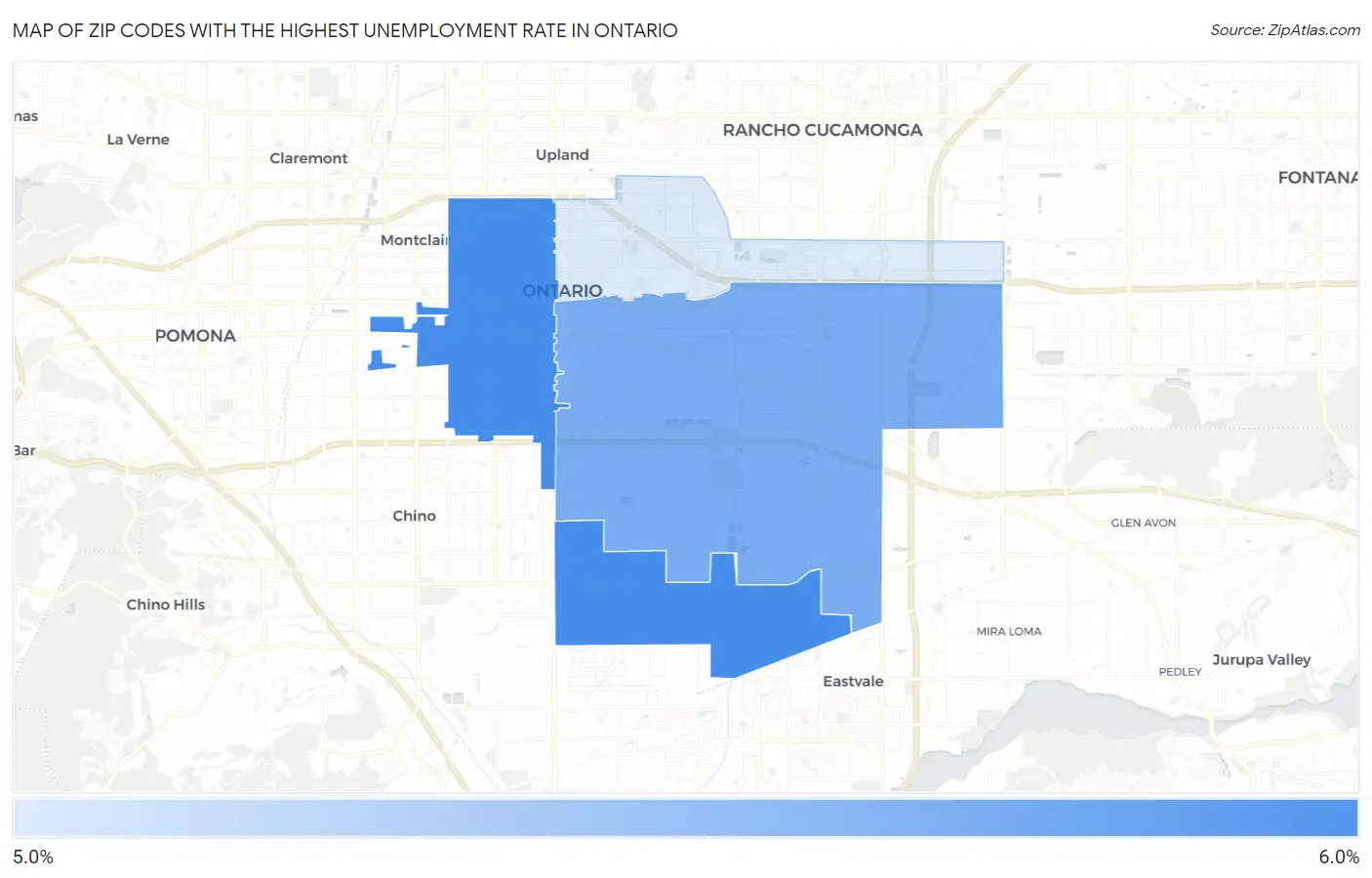 Zip Codes with the Highest Unemployment Rate in Ontario Map