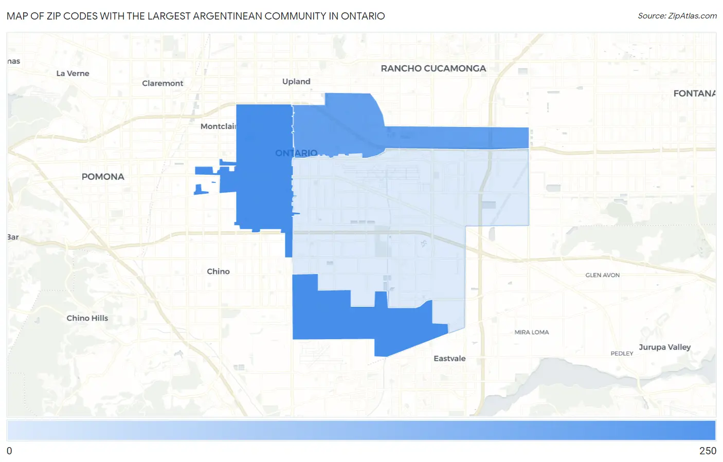 Zip Codes with the Largest Argentinean Community in Ontario Map