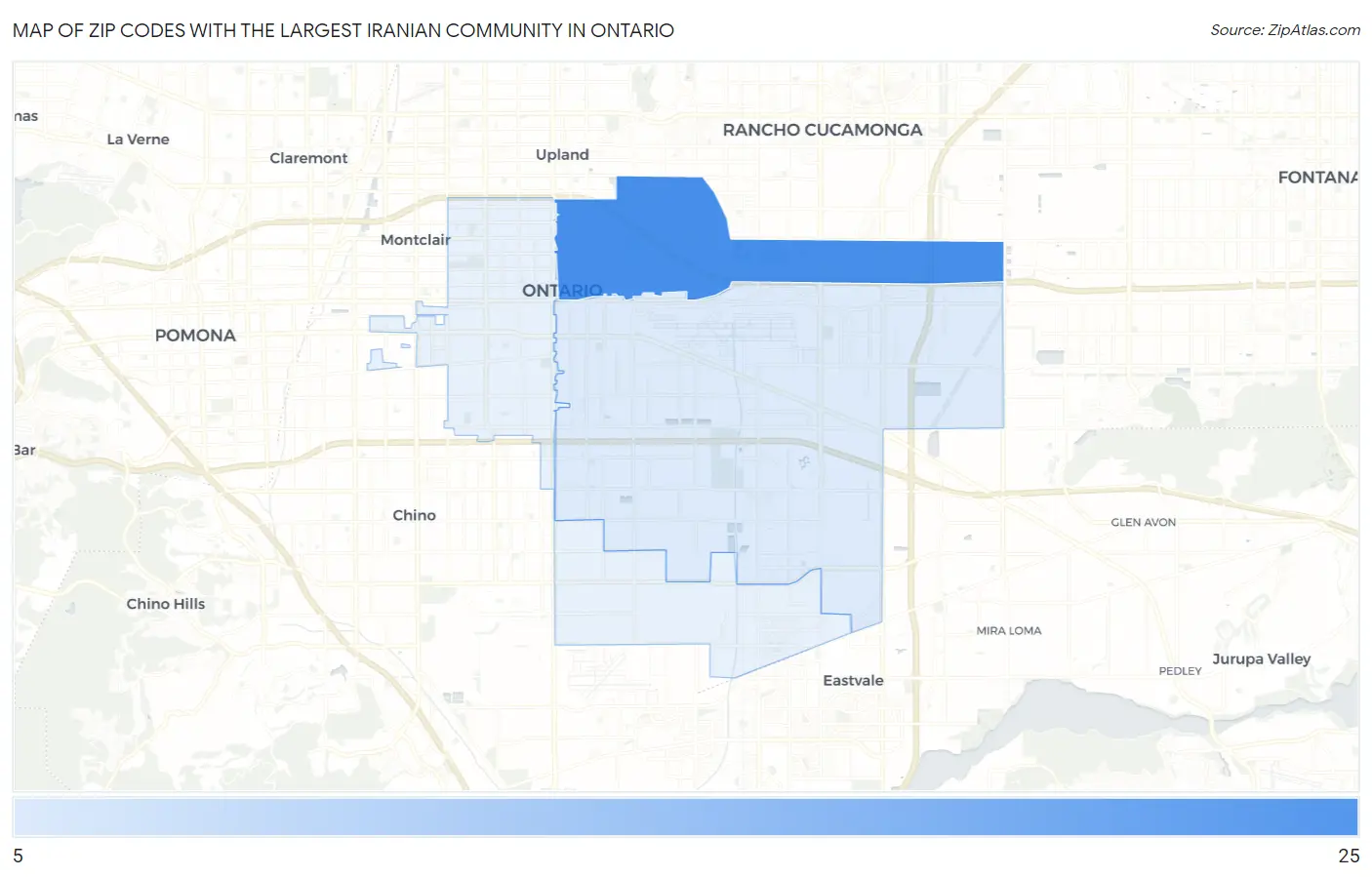 Zip Codes with the Largest Iranian Community in Ontario Map