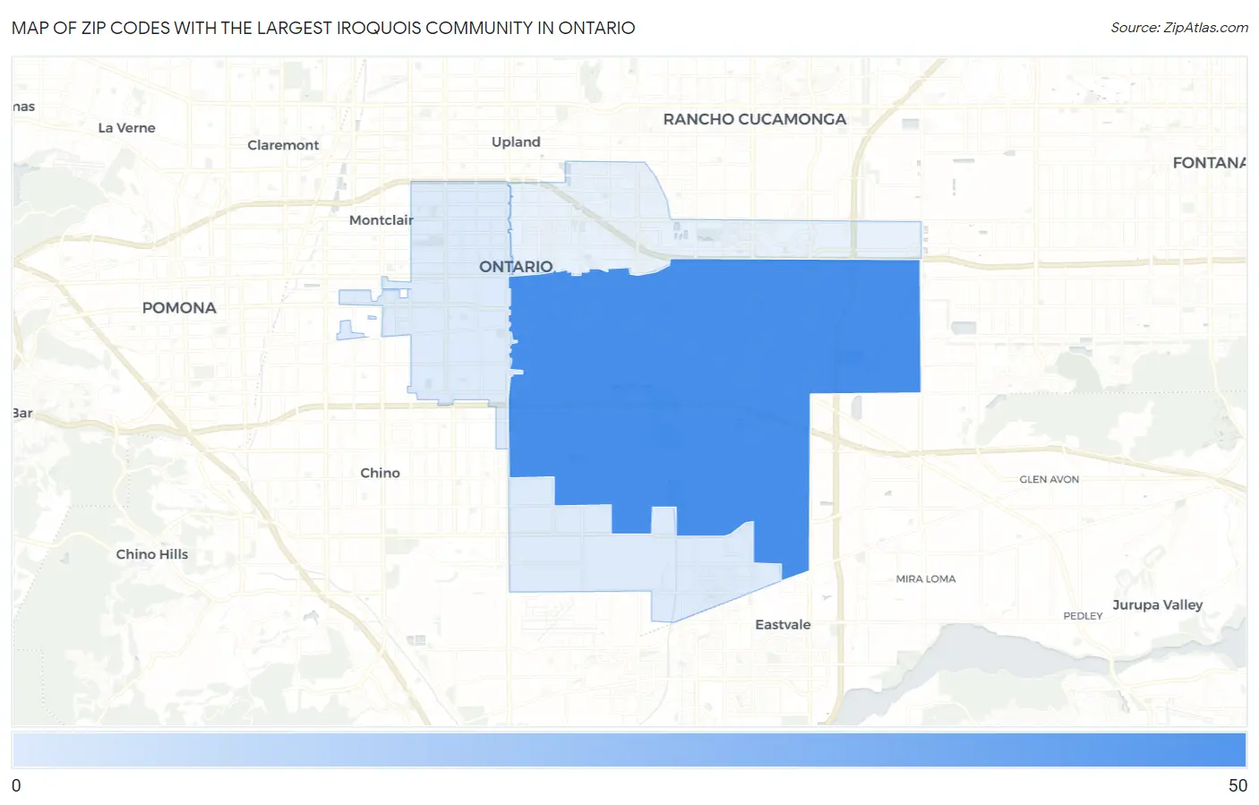 Zip Codes with the Largest Iroquois Community in Ontario Map