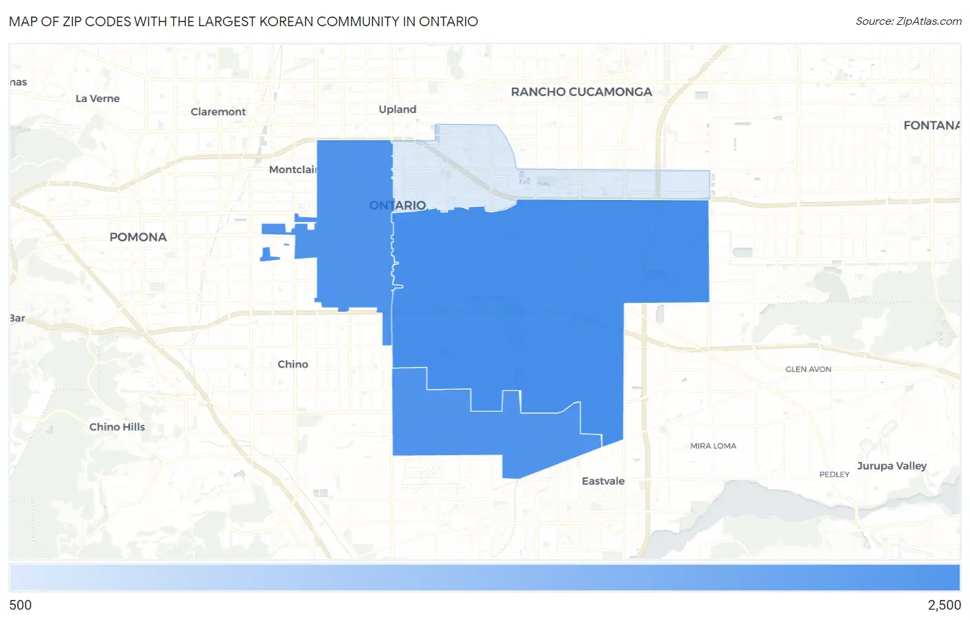 Zip Codes with the Largest Korean Community in Ontario Map