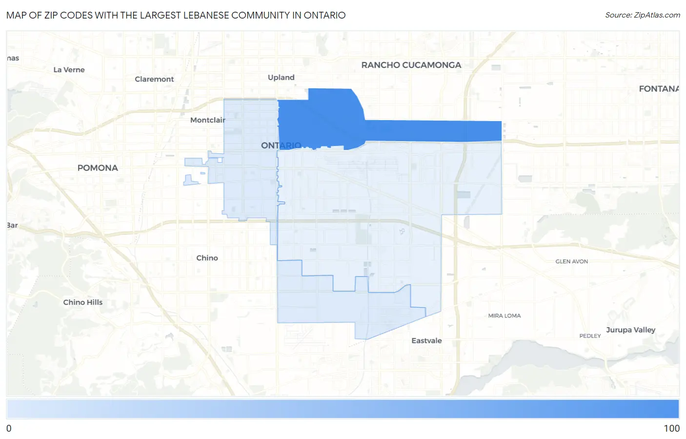 Zip Codes with the Largest Lebanese Community in Ontario Map