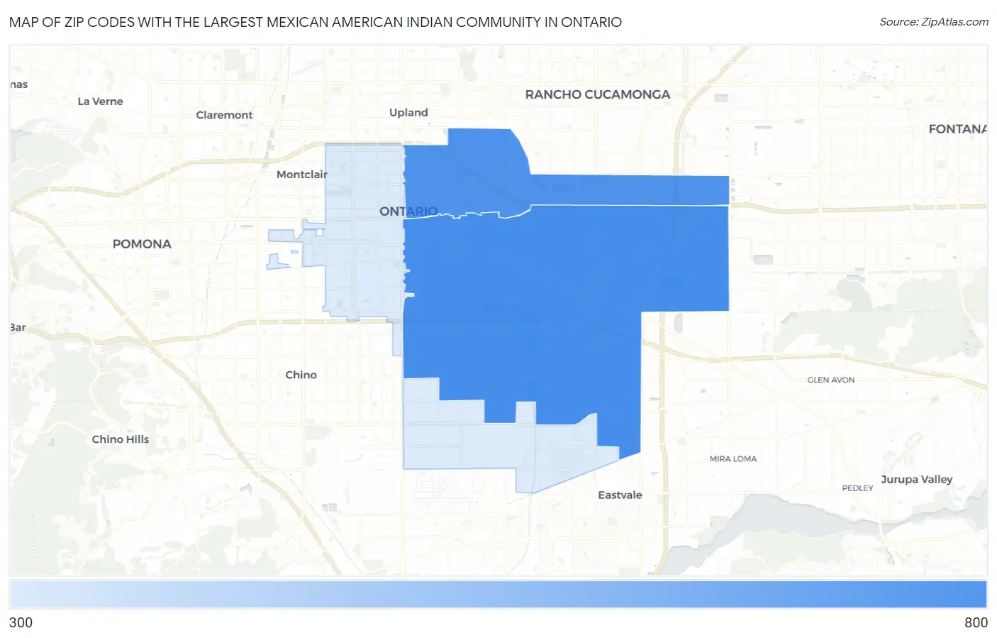 Zip Codes with the Largest Mexican American Indian Community in Ontario Map
