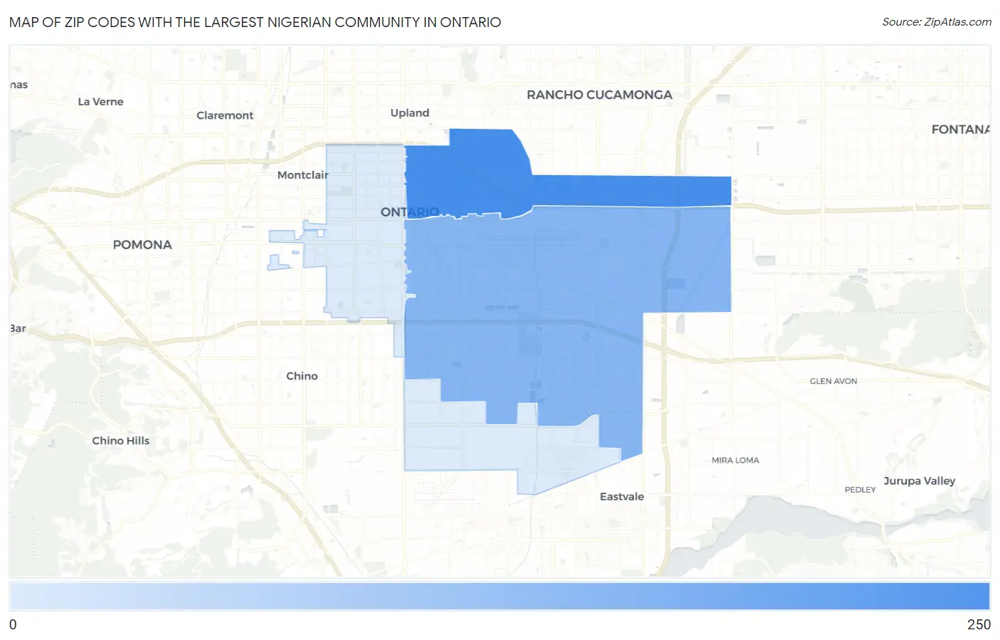 Zip Codes with the Largest Nigerian Community in Ontario Map