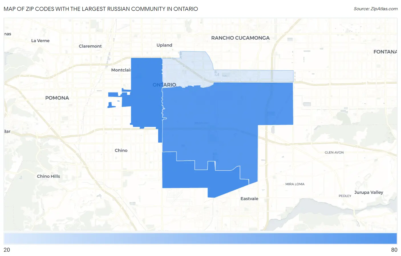 Zip Codes with the Largest Russian Community in Ontario Map