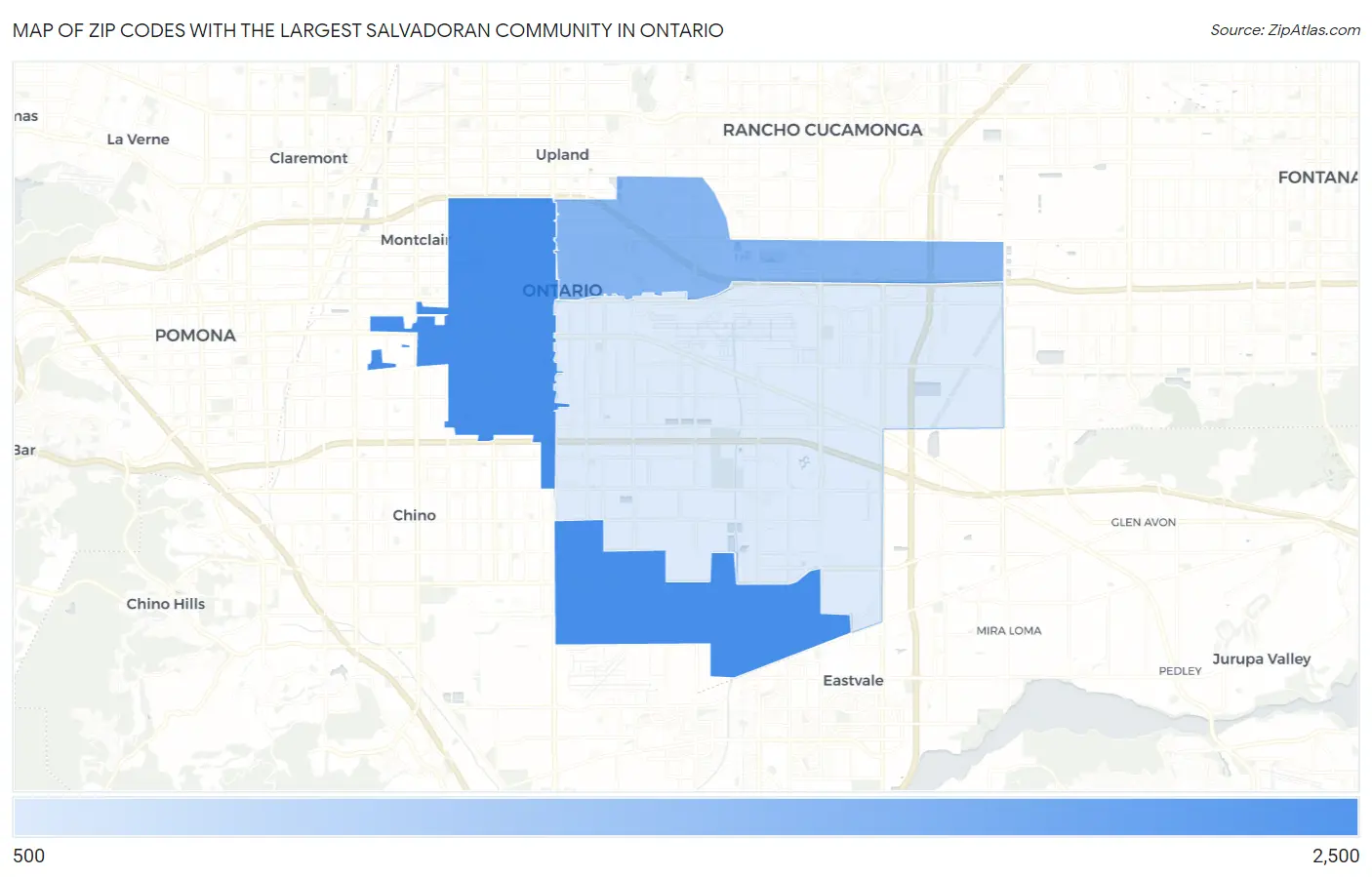 Zip Codes with the Largest Salvadoran Community in Ontario Map