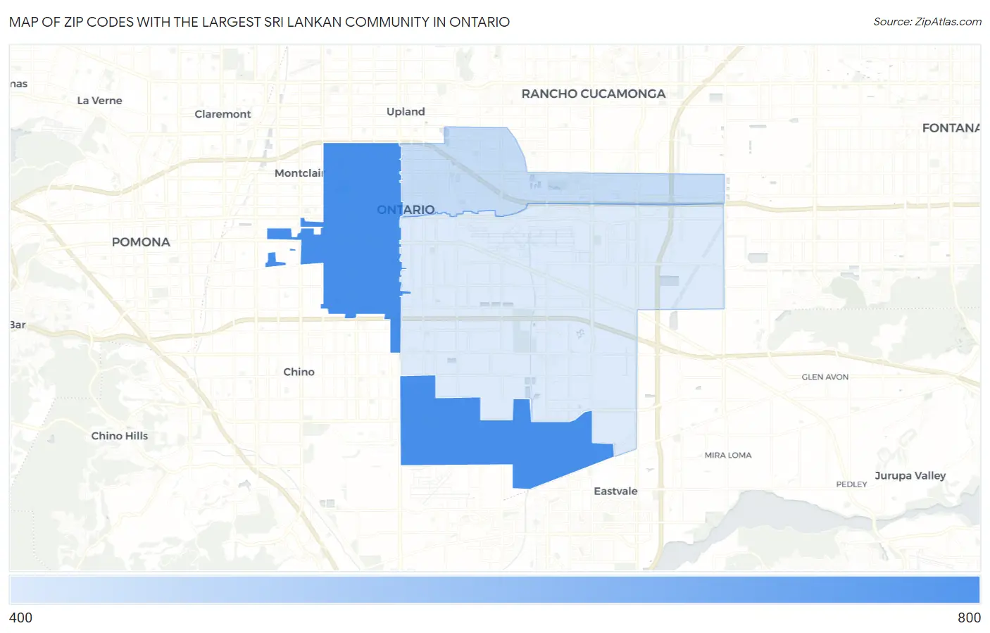 Zip Codes with the Largest Sri Lankan Community in Ontario Map