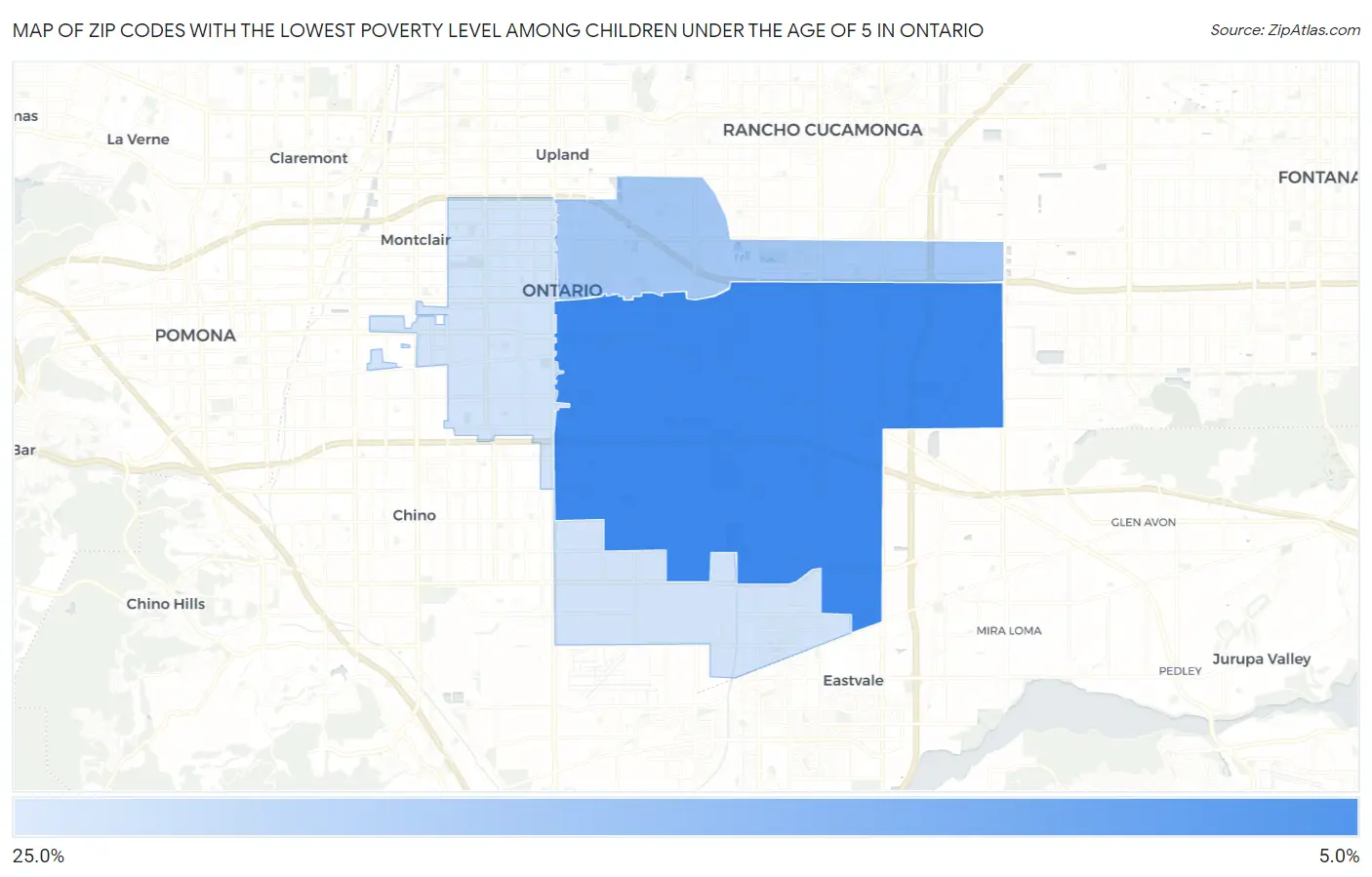 Zip Codes with the Lowest Poverty Level Among Children Under the Age of 5 in Ontario Map