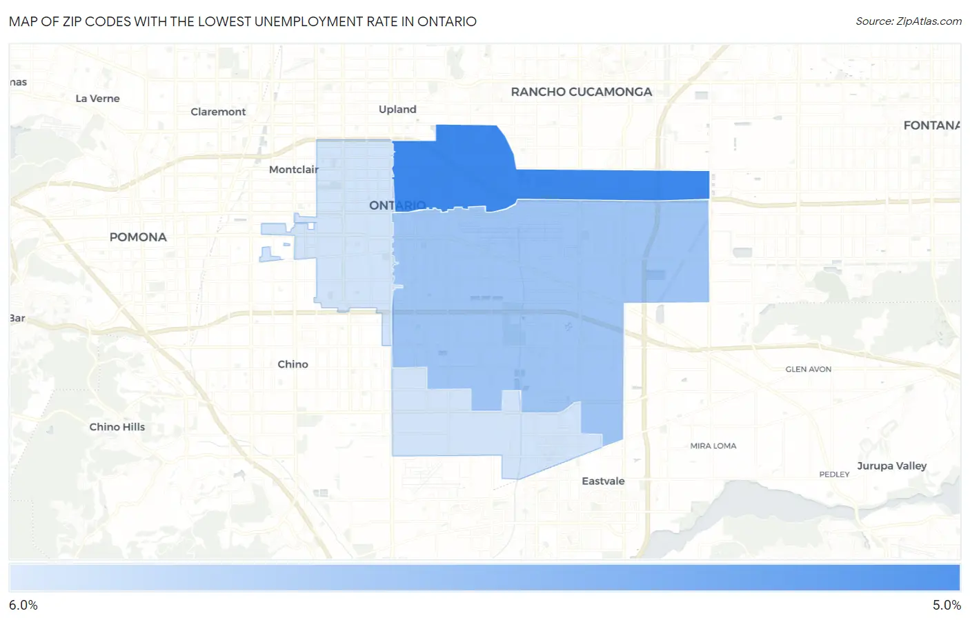 Zip Codes with the Lowest Unemployment Rate in Ontario Map