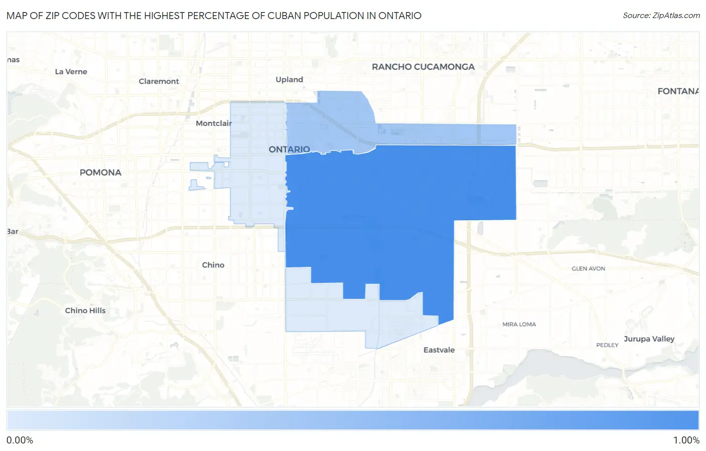 Zip Codes with the Highest Percentage of Cuban Population in Ontario Map