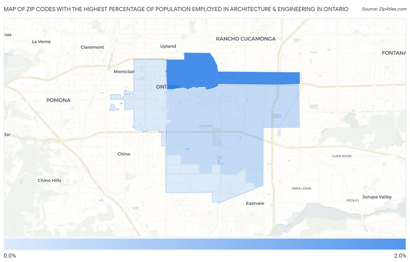 Zip Codes with the Highest Percentage of Population Employed in Architecture & Engineering in Ontario Map