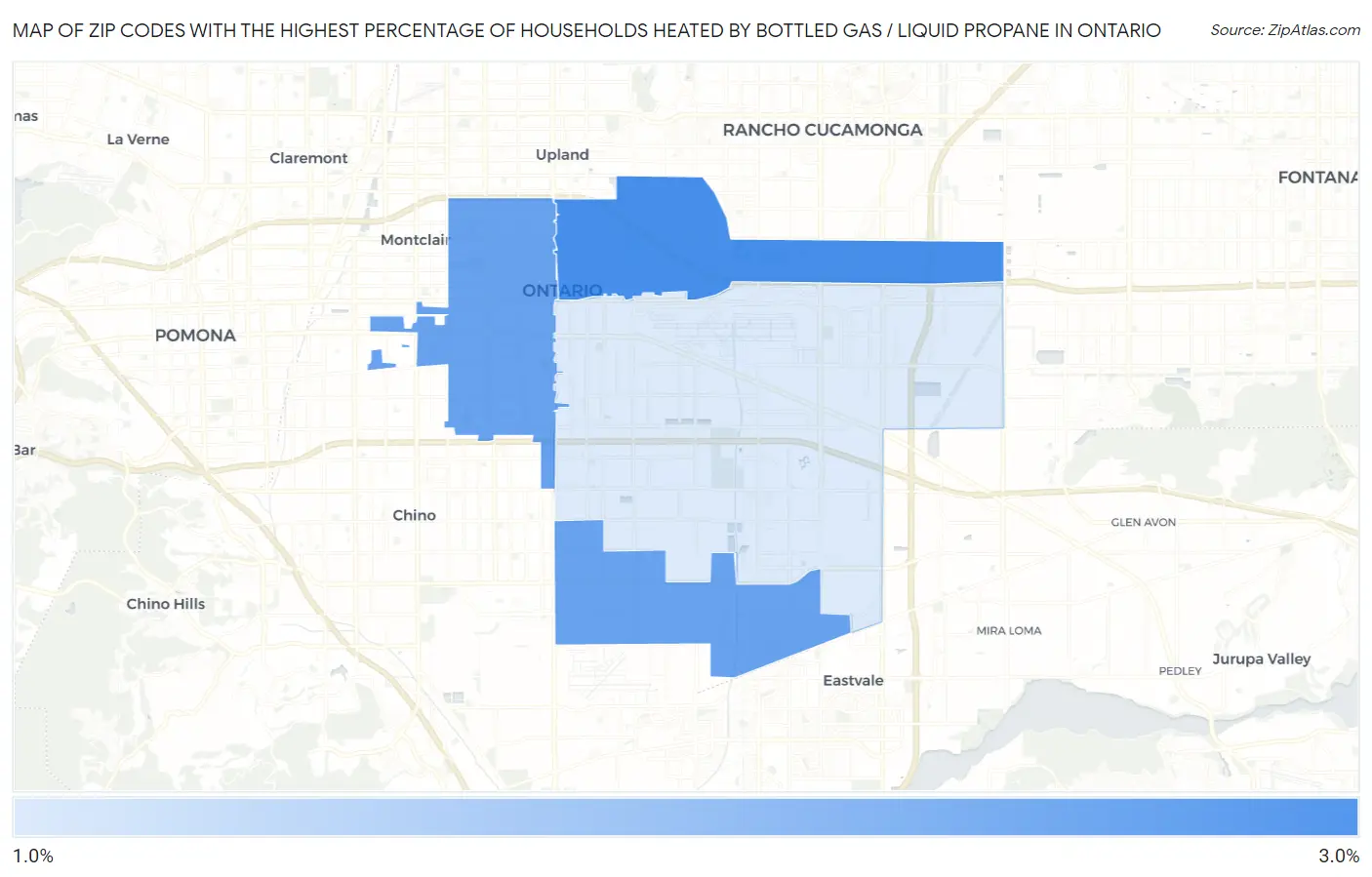 Zip Codes with the Highest Percentage of Households Heated by Bottled Gas / Liquid Propane in Ontario Map