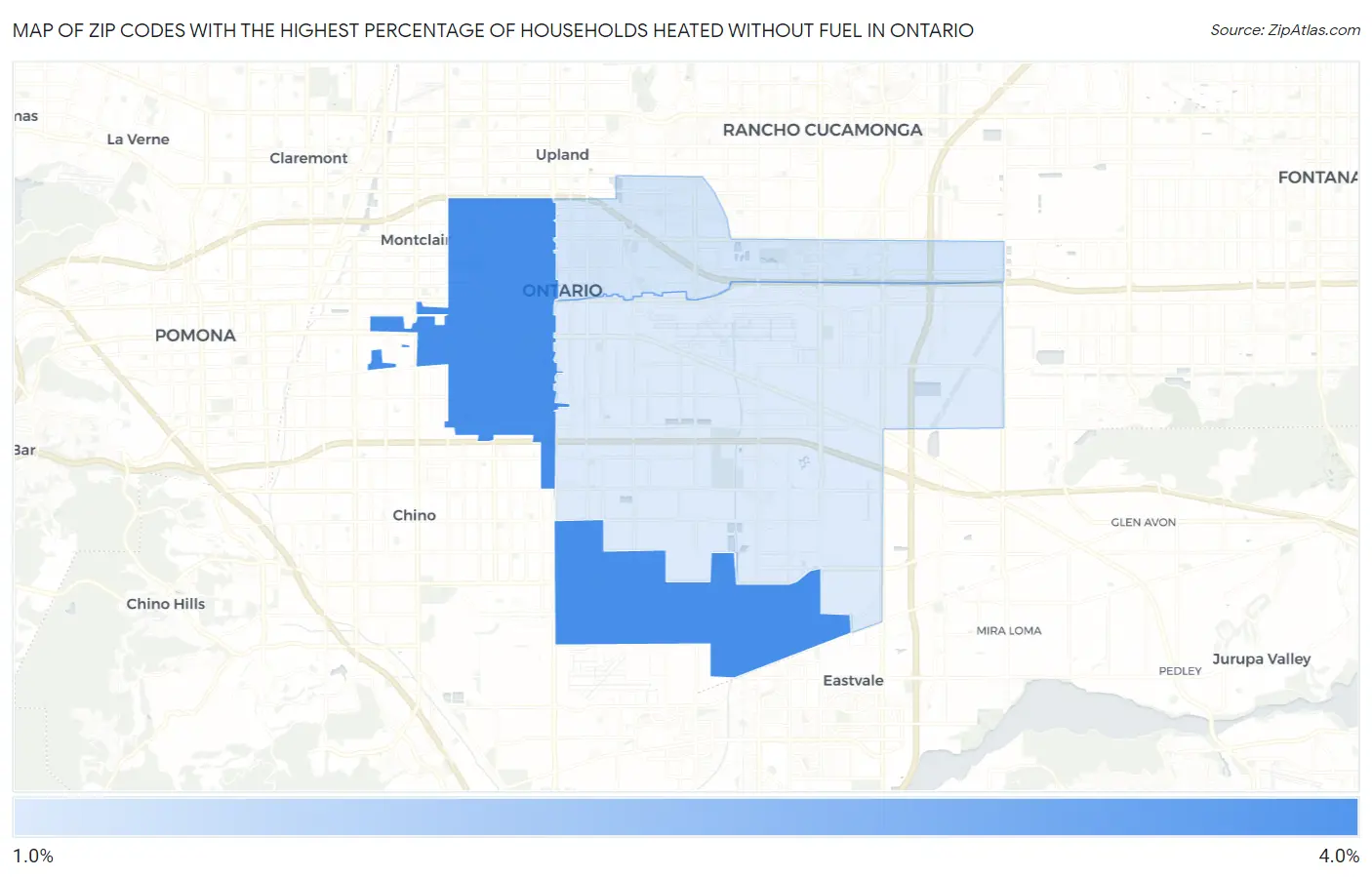 Zip Codes with the Highest Percentage of Households Heated without Fuel in Ontario Map