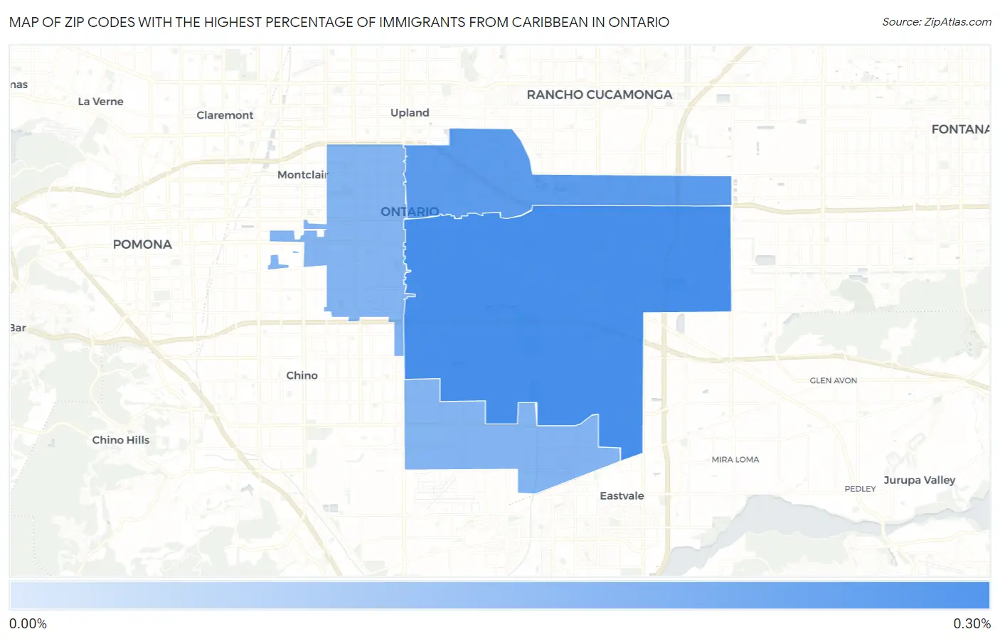 Zip Codes with the Highest Percentage of Immigrants from Caribbean in Ontario Map
