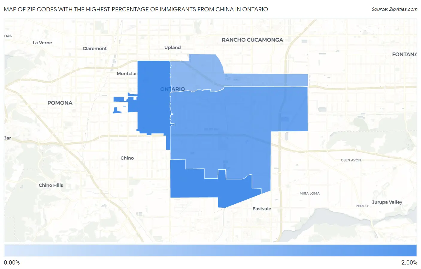 Zip Codes with the Highest Percentage of Immigrants from China in Ontario Map