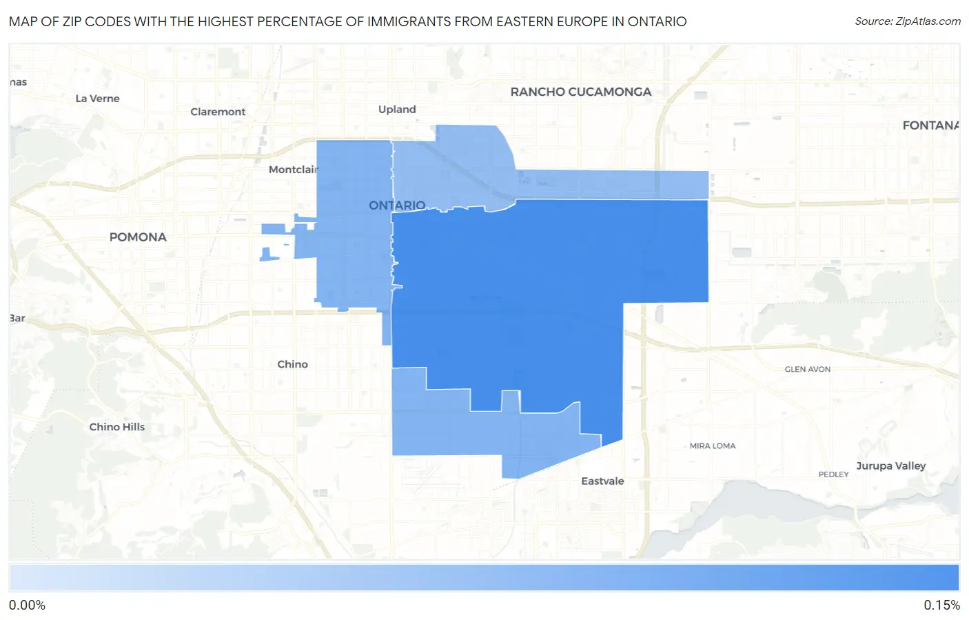 Zip Codes with the Highest Percentage of Immigrants from Eastern Europe in Ontario Map