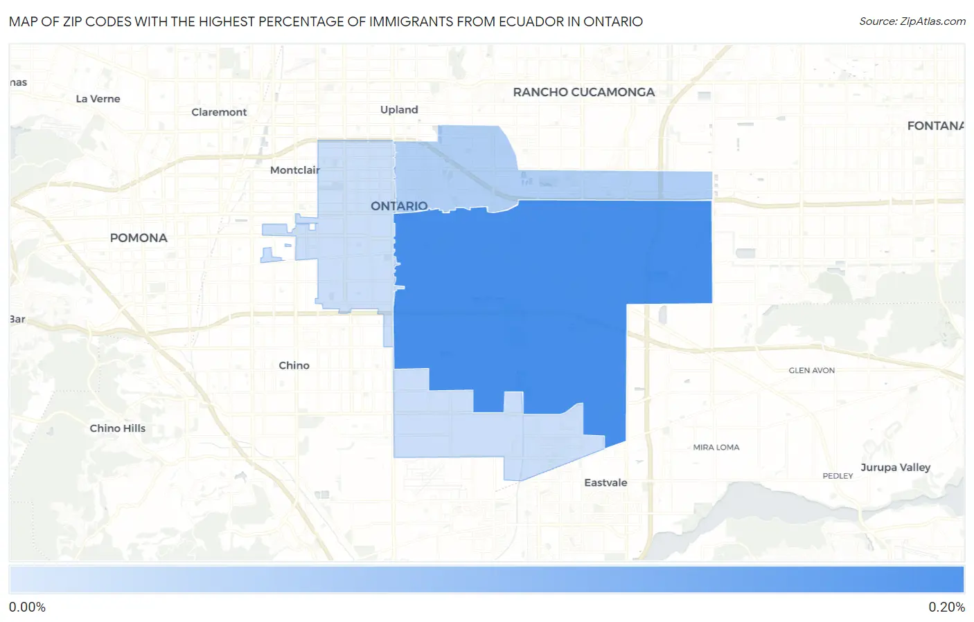 Zip Codes with the Highest Percentage of Immigrants from Ecuador in Ontario Map