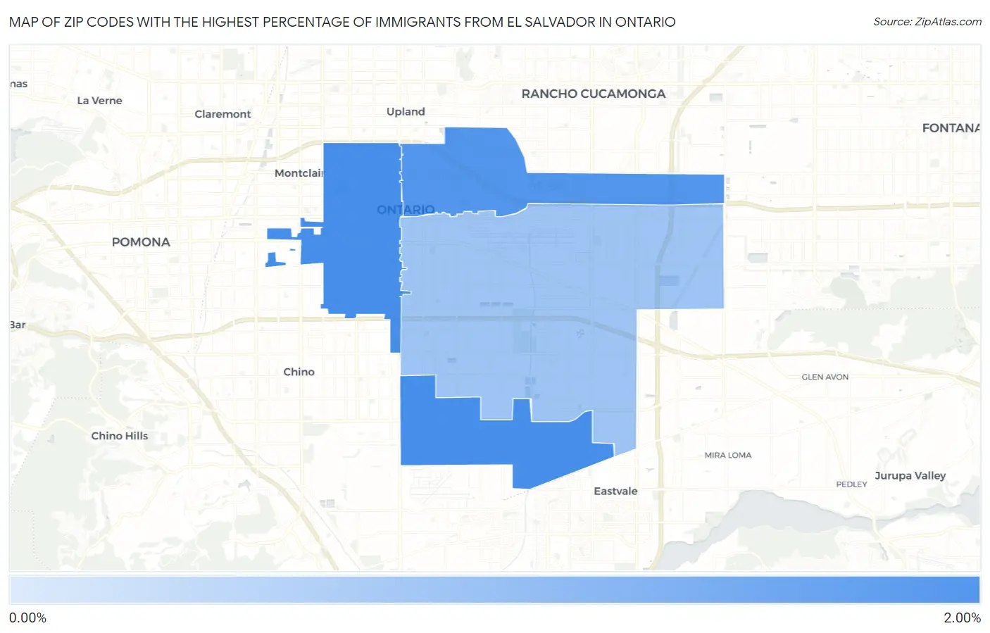 Zip Codes with the Highest Percentage of Immigrants from El Salvador in Ontario Map