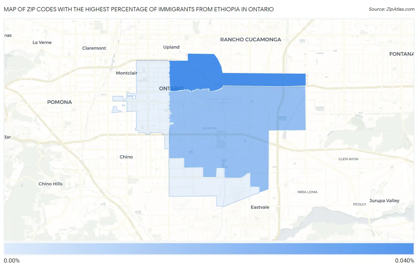 Zip Codes with the Highest Percentage of Immigrants from Ethiopia in Ontario Map
