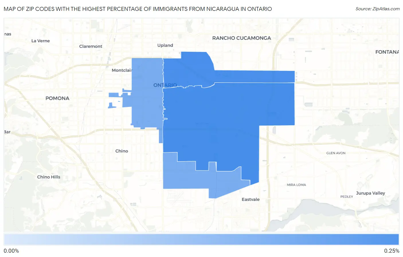 Zip Codes with the Highest Percentage of Immigrants from Nicaragua in Ontario Map