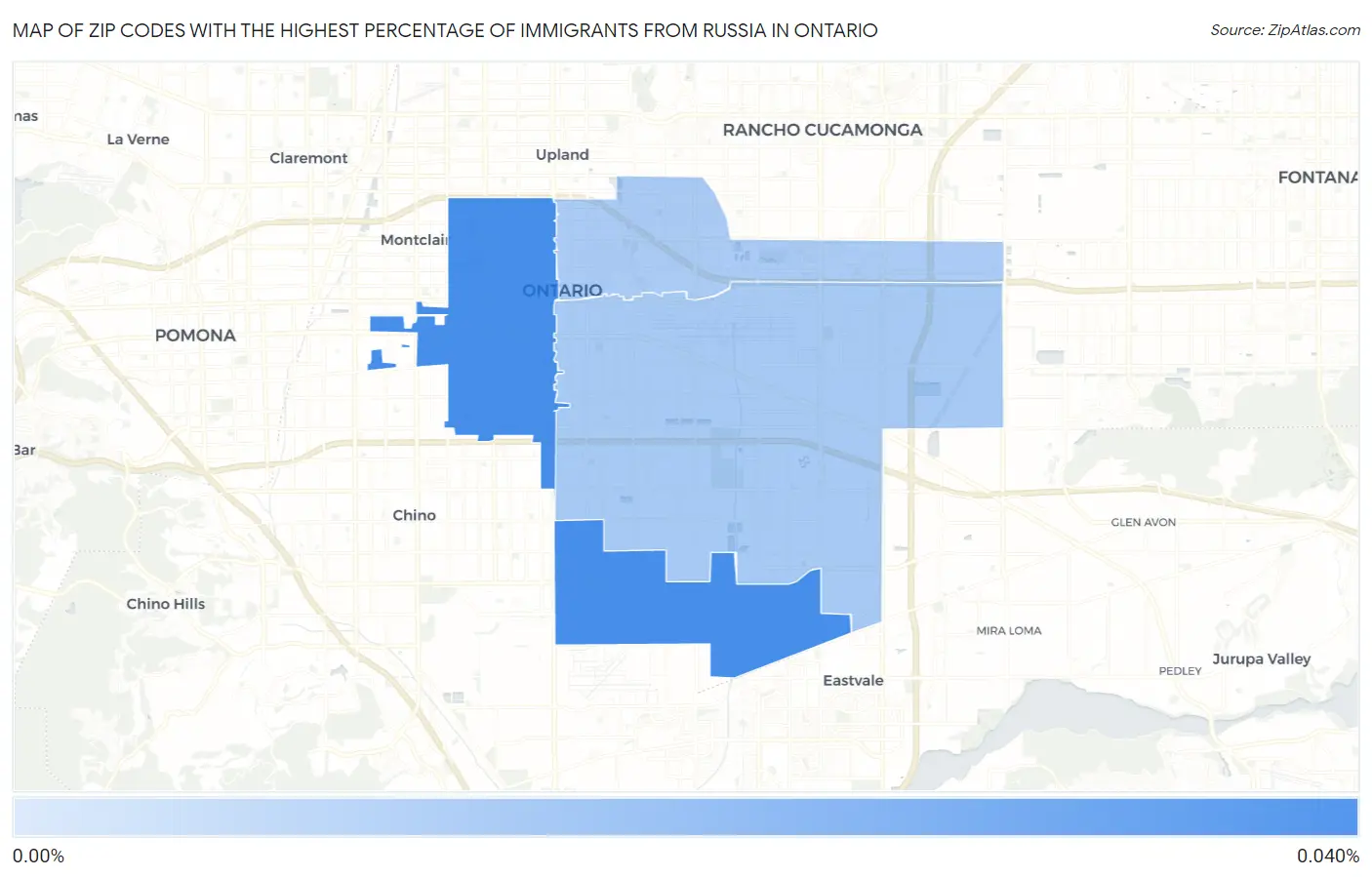 Zip Codes with the Highest Percentage of Immigrants from Russia in Ontario Map