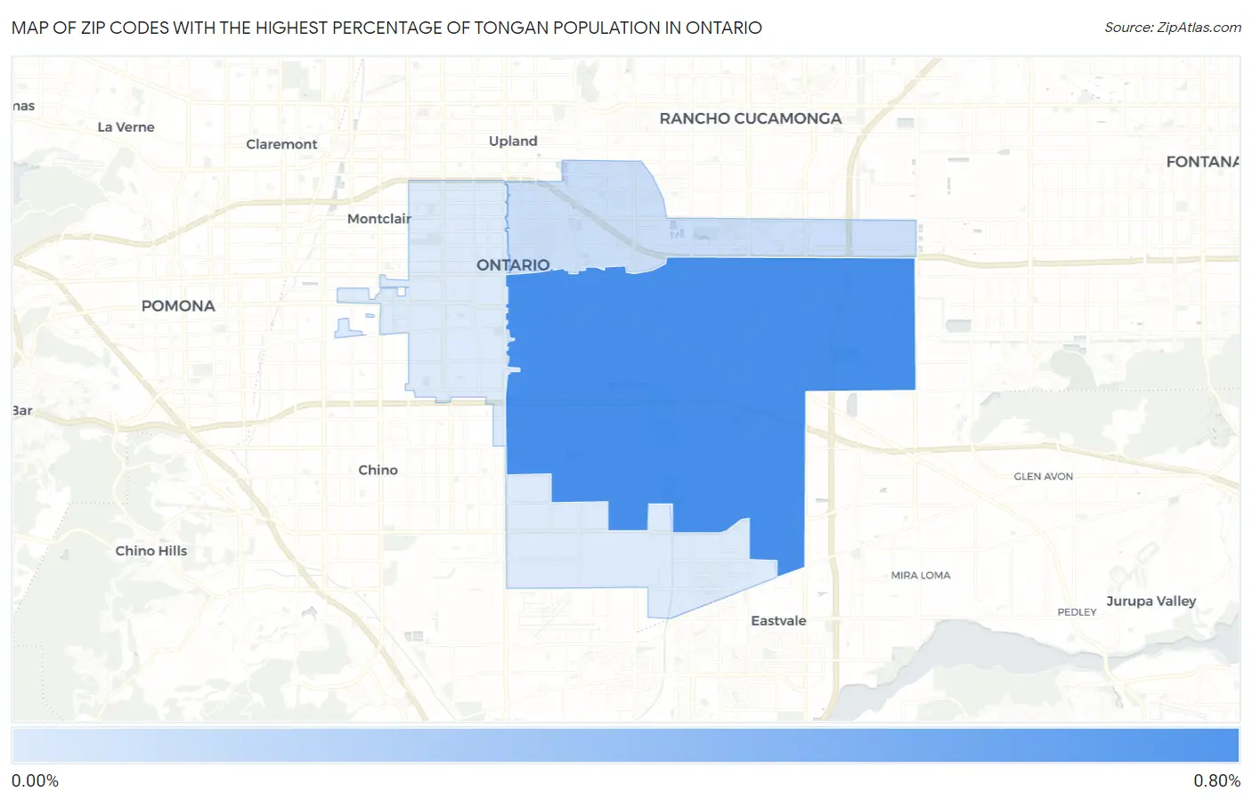 Zip Codes with the Highest Percentage of Tongan Population in Ontario Map