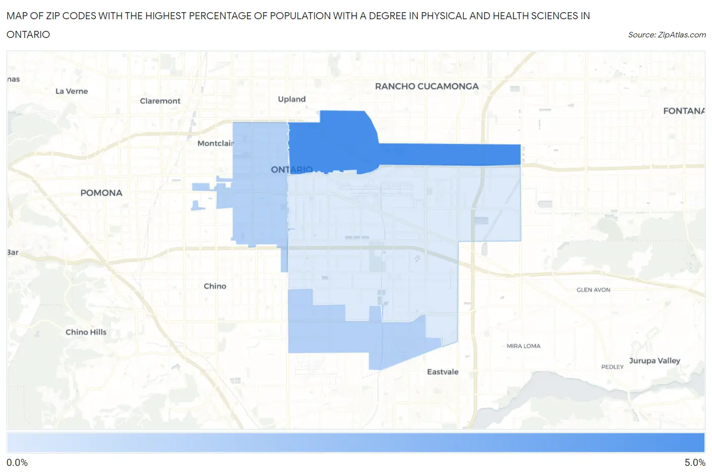 Zip Codes with the Highest Percentage of Population with a Degree in Physical and Health Sciences in Ontario Map