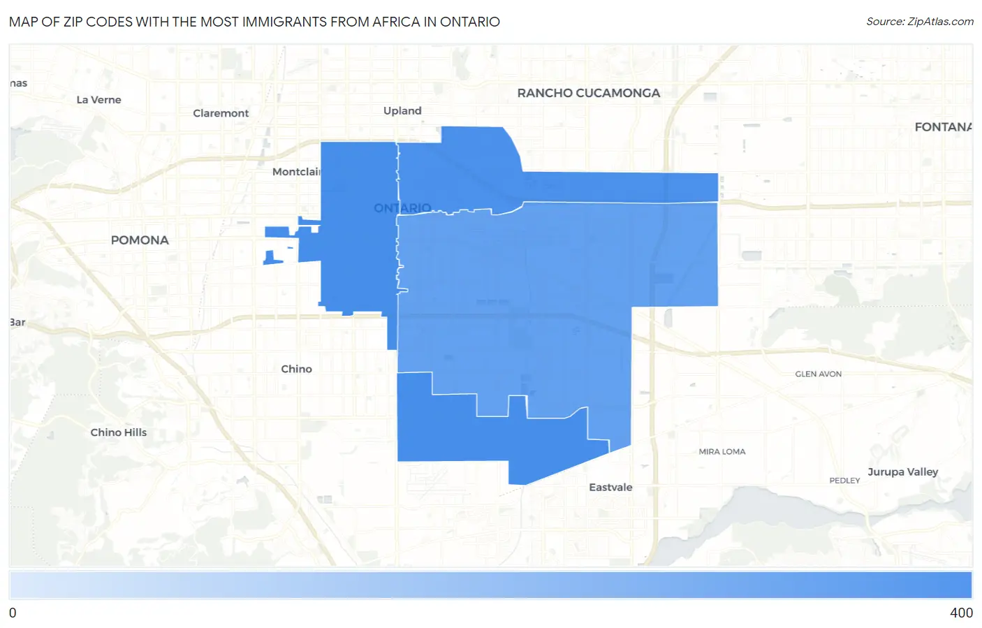 Zip Codes with the Most Immigrants from Africa in Ontario Map