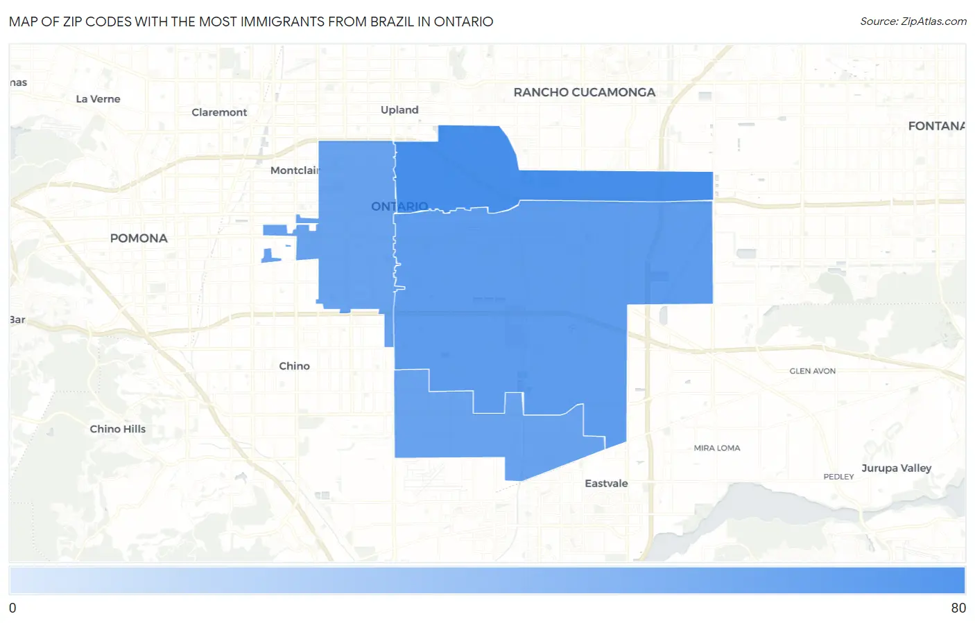 Zip Codes with the Most Immigrants from Brazil in Ontario Map