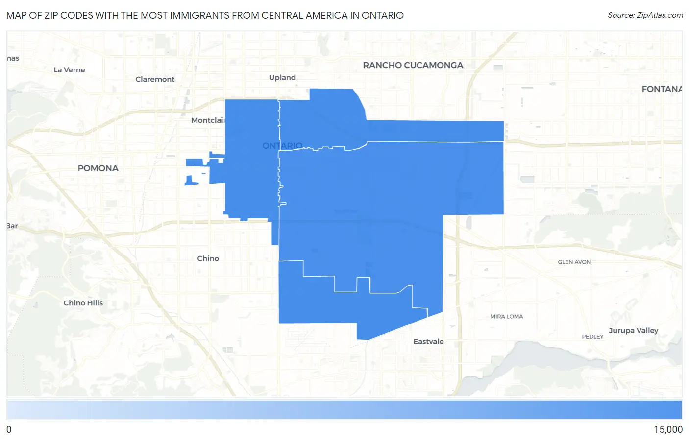 Zip Codes with the Most Immigrants from Central America in Ontario Map