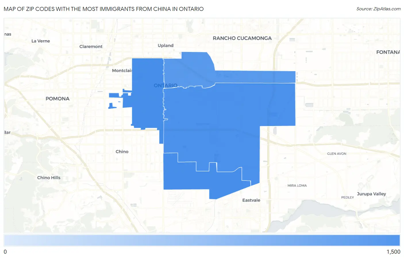 Zip Codes with the Most Immigrants from China in Ontario Map