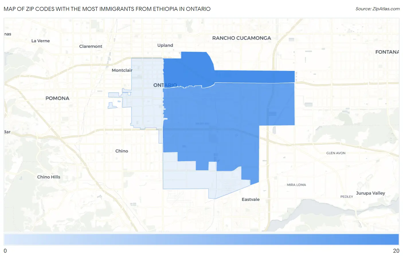 Zip Codes with the Most Immigrants from Ethiopia in Ontario Map