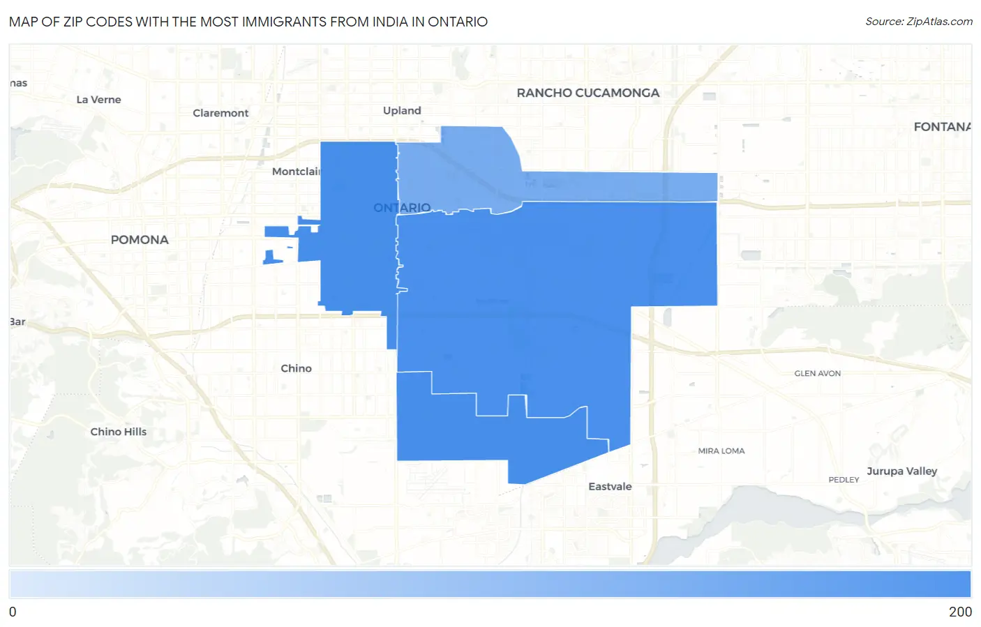 Zip Codes with the Most Immigrants from India in Ontario Map