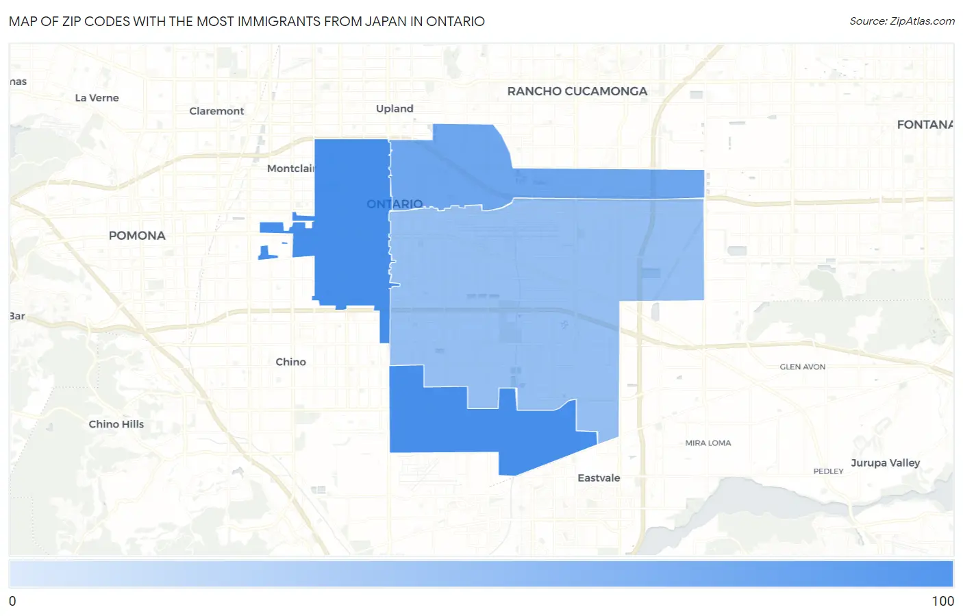 Zip Codes with the Most Immigrants from Japan in Ontario Map
