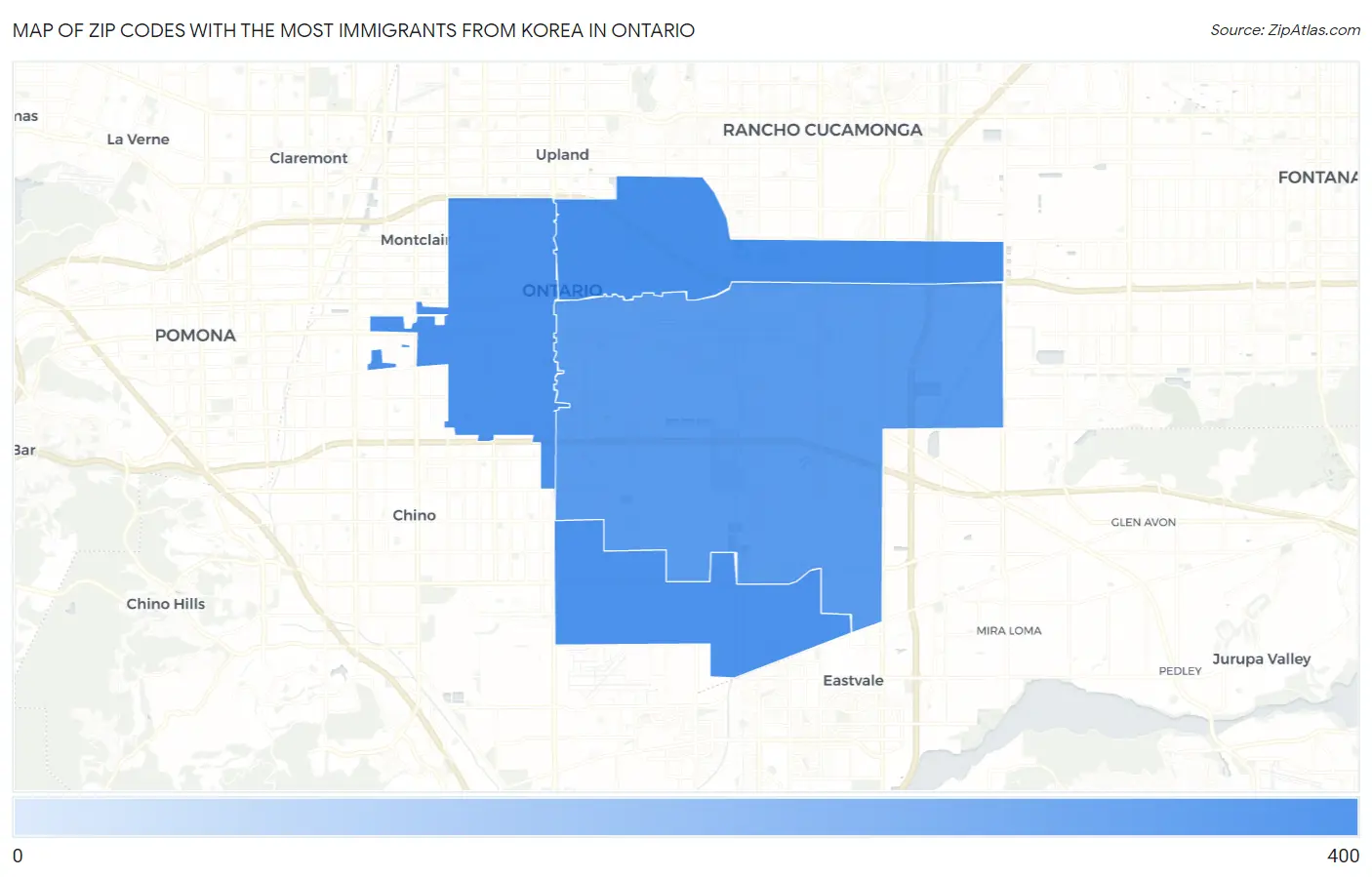 Zip Codes with the Most Immigrants from Korea in Ontario Map