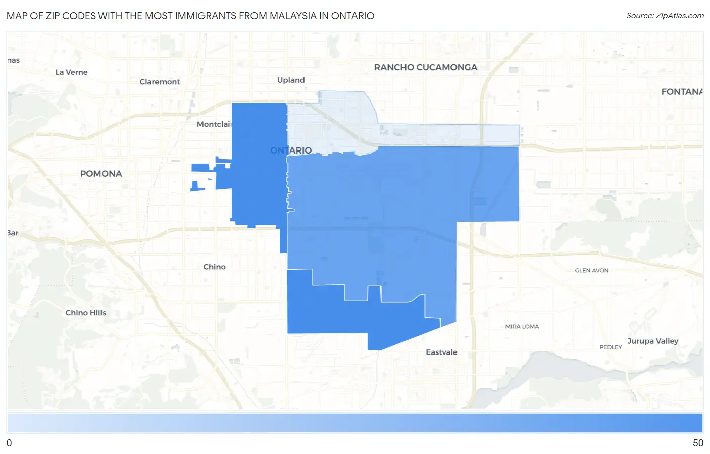 Zip Codes with the Most Immigrants from Malaysia in Ontario Map
