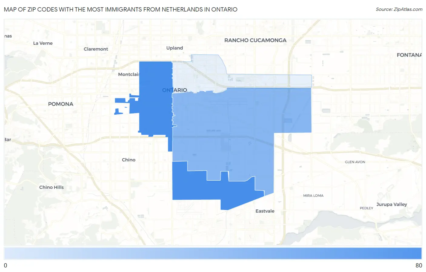 Zip Codes with the Most Immigrants from Netherlands in Ontario Map