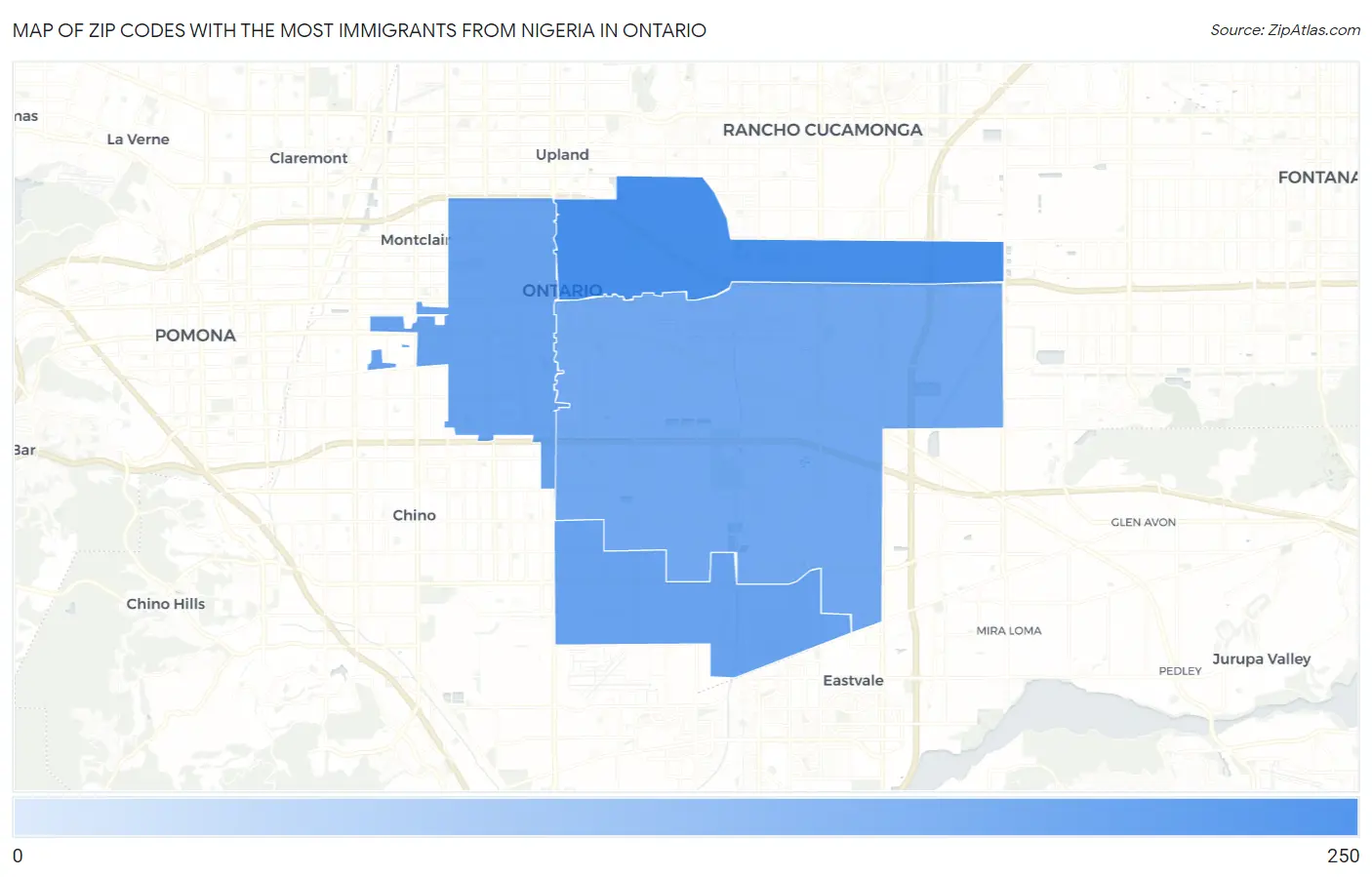 Zip Codes with the Most Immigrants from Nigeria in Ontario Map