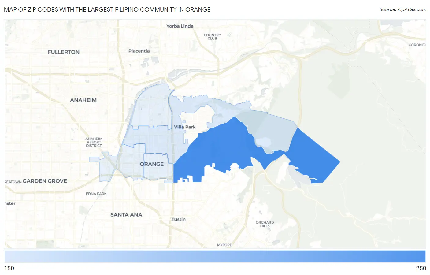 Zip Codes with the Largest Filipino Community in Orange Map