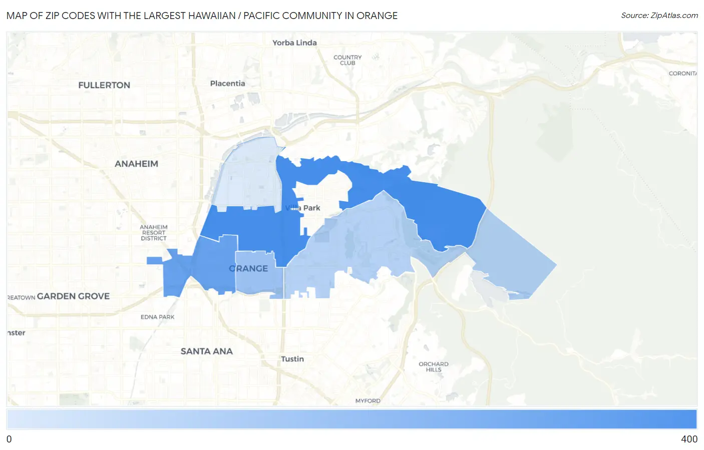 Zip Codes with the Largest Hawaiian / Pacific Community in Orange Map