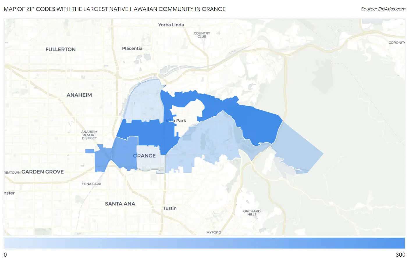 Zip Codes with the Largest Native Hawaiian Community in Orange Map