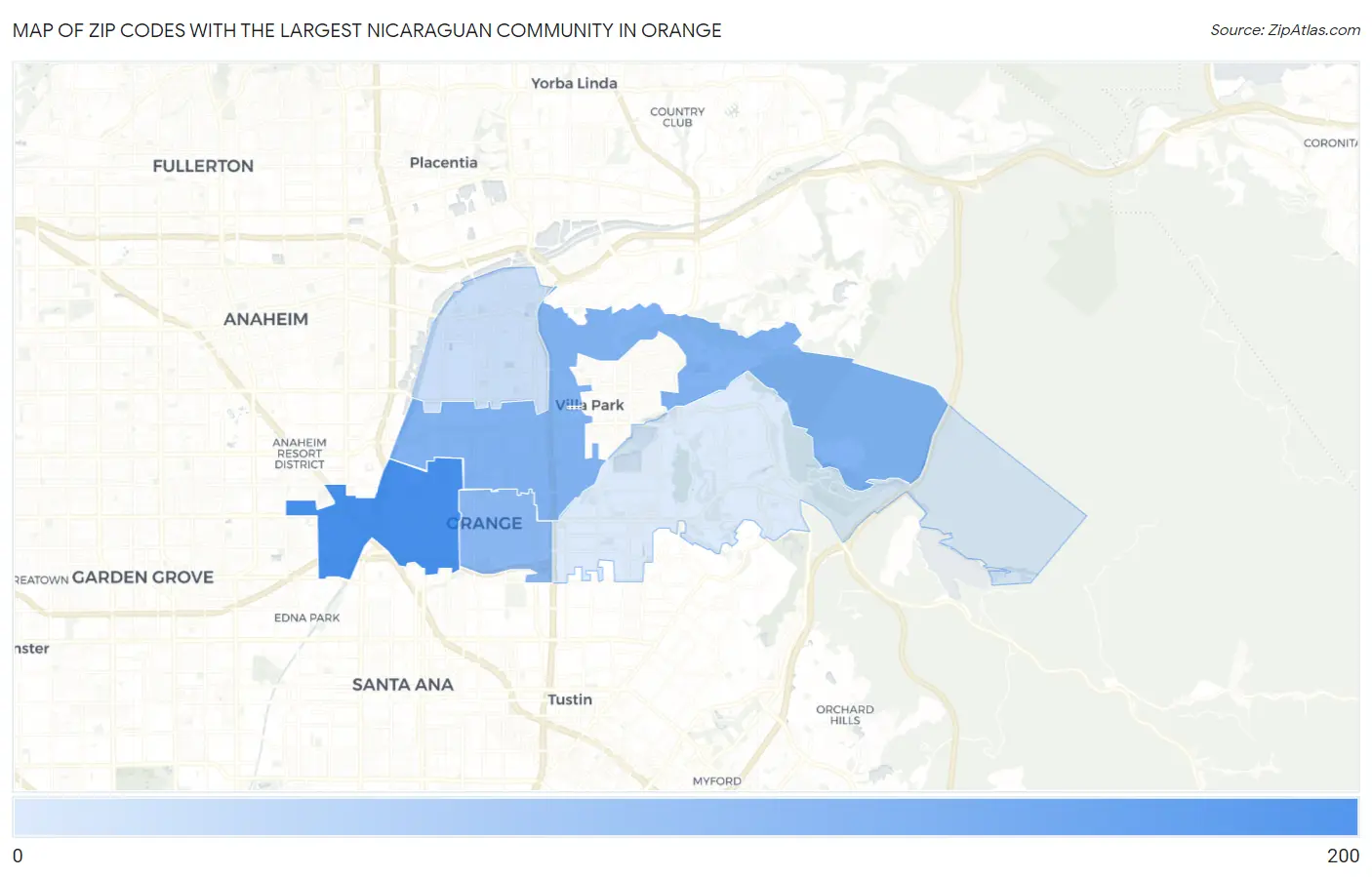 Zip Codes with the Largest Nicaraguan Community in Orange Map