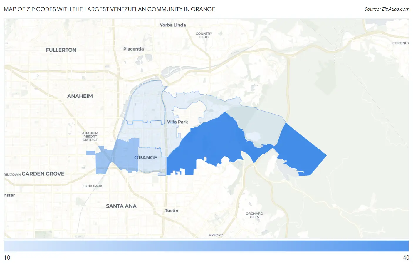 Zip Codes with the Largest Venezuelan Community in Orange Map