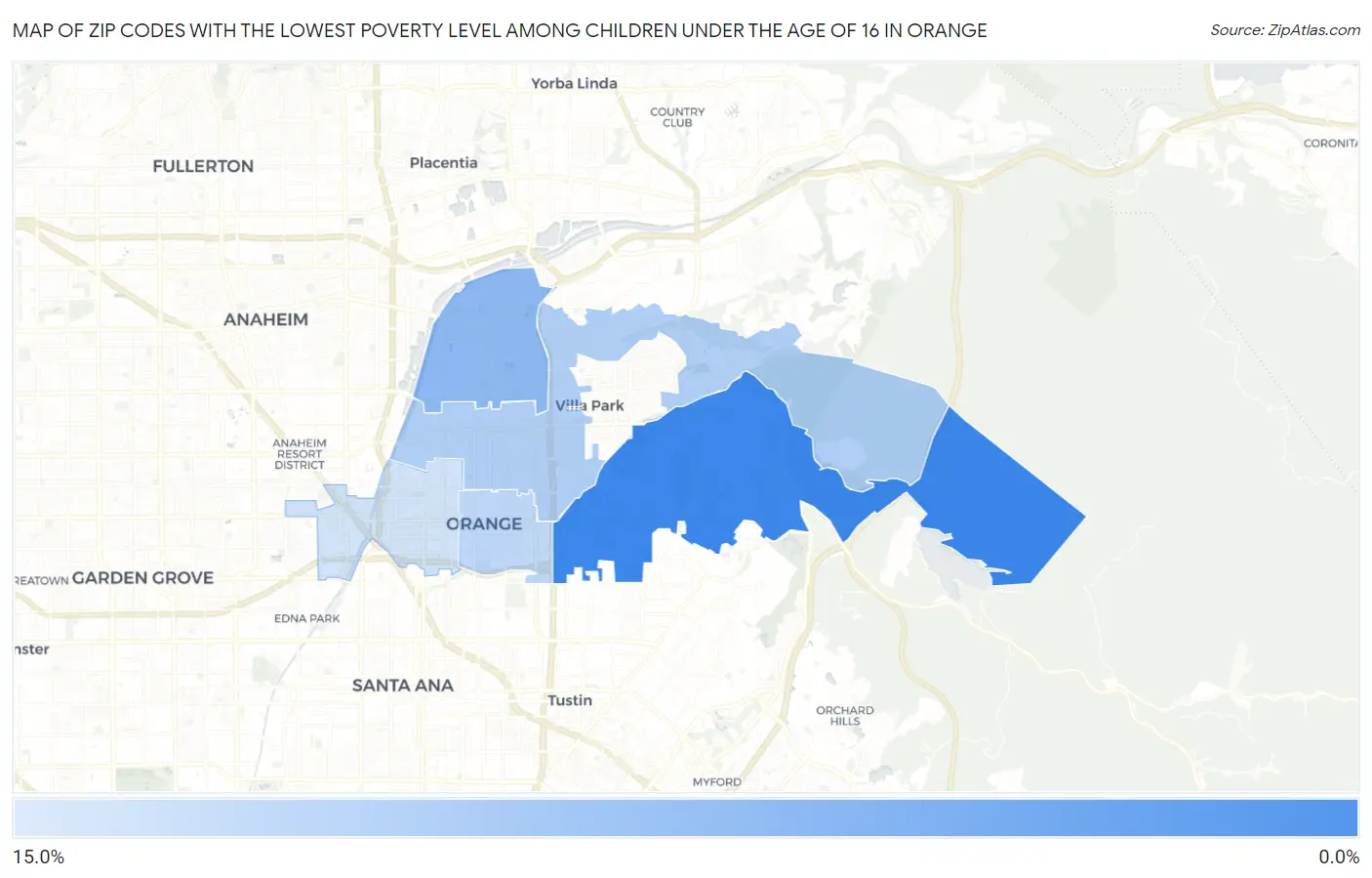 Zip Codes with the Lowest Poverty Level Among Children Under the Age of 16 in Orange Map