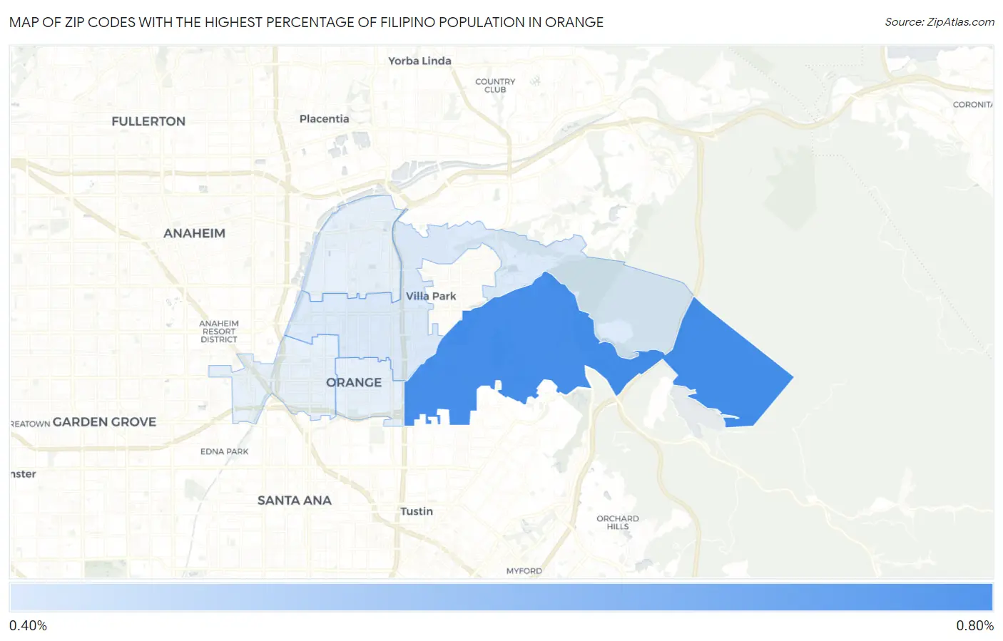 Zip Codes with the Highest Percentage of Filipino Population in Orange Map