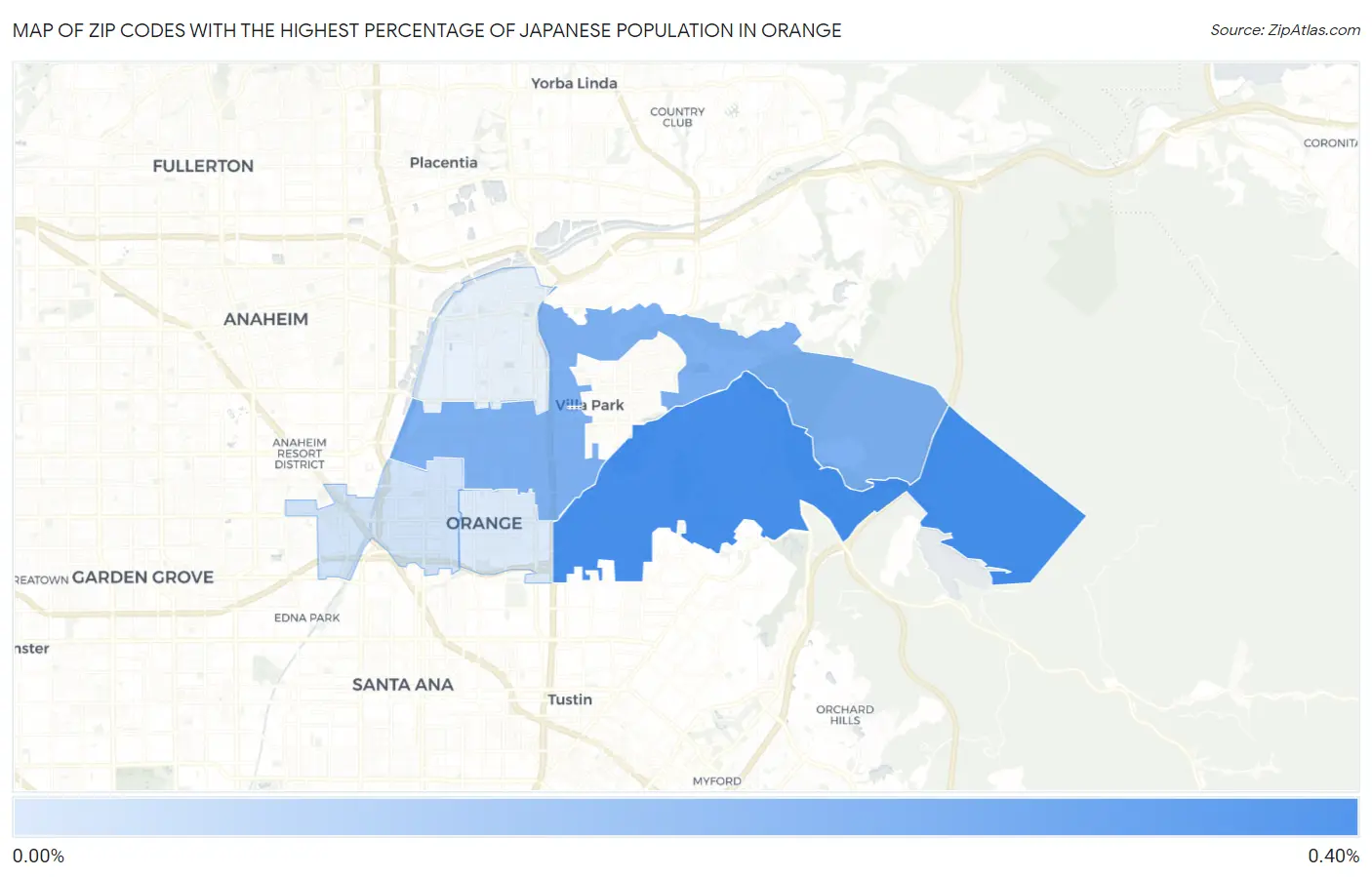 Zip Codes with the Highest Percentage of Japanese Population in Orange Map